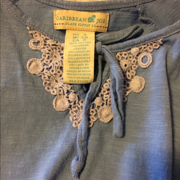 Women’s Blue Peasant-Style Top Crochet Detail Ties - Picture 3 of 4